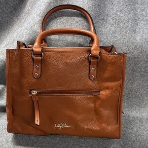 Libby Edelman chestnut and black tassel faux pebble leather purse crossbody